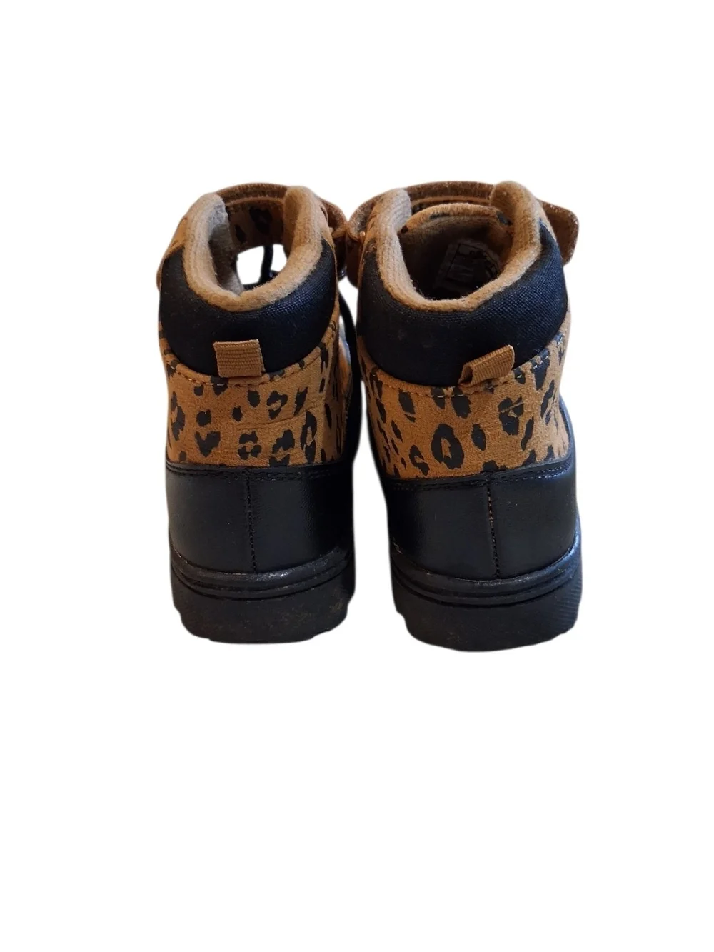 Kids Leopard Print Black & Tan Lace-Up Boots